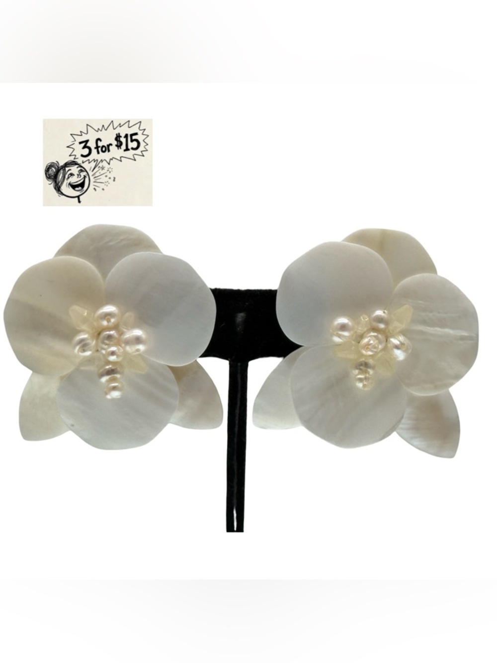 Mother of Pearl Orchid Flower Earrings with Freshwater Pearl Clusters | Handmade